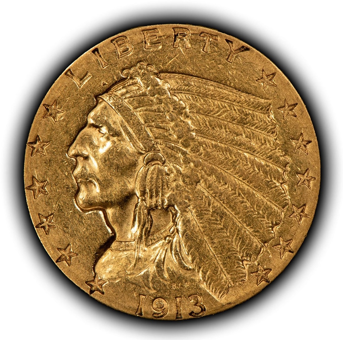 1913 G$2.50 INDIAN HEAD GOLD QUARTER EAGLE: 1913 G$2.50 Indian Head Gold Quarter Eagle Brand/Mint: U.S. Mint Year: 1913 Fineness: 0.9 Country of Origin: United States Accessories: None Accessories Notice: When purchasing pre-owned goods, ple