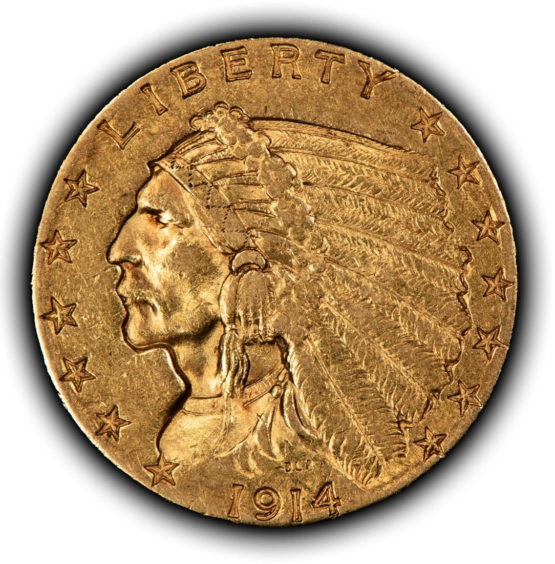1914-D G$2.50 INDIAN HEAD GOLD QUARTER EAGLE: 1914-D G$2.50 Indian Head Gold Quarter Eagle Brand/Mint: U.S. Mint Year: 1914 Fineness: 0.9 Country of Origin: United States Accessories: None Accessories Notice: When purchasing pre-owned goods, p