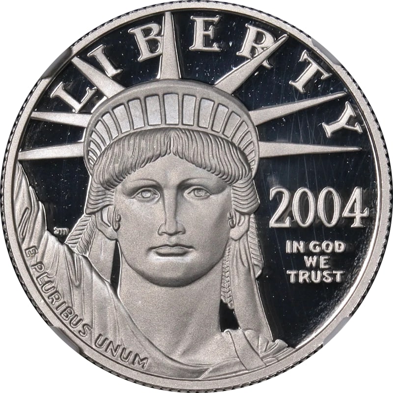 2004-W PLATINUM AMERICAN EAGLE $50: 2004-W Platinum American Eagle $50 Year: 2004 Fineness: 0.9995 Composition: Platinum Denomination: $50 Country of Origin: United States Accessories: None Accessories Notice: When purchasing pre-owned