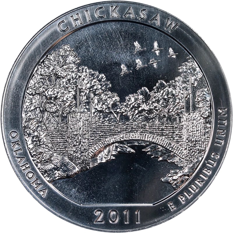 2011 CHICKASAW NATIONAL PARK ATB SILVER: 2011 Chickasaw National Park ATB Silver Year: 2011 Fineness: 0.999 Composition: Silver Denomination: None Country of Origin: United States Accessories: None Accessories Notice: When purchasing