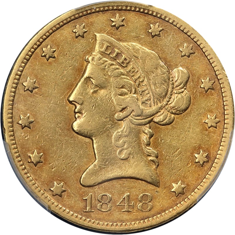 1848-P LIBERTY GOLD $10: 1848-P Liberty Gold $10 Year: 1848 Fineness: 0.9 Composition: Gold Denomination: $10 Country of Origin: United States Accessories: None Accessories Notice: When purchasing pre-owned goods, please