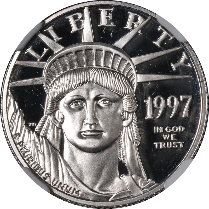 1997-W PLATINUM AMERICAN EAGLE $25: 1997-W Platinum American Eagle $25 Year: 1997 Fineness: 0.9995 Composition: Platinum Denomination: $25 Country of Origin: United States Accessories: None Accessories Notice: When purchasing pre-owned