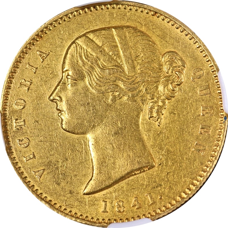 1841 (C) INDIA GOLD MOHUR: 1841 (c) India Gold Mohur Year: 1841 Fineness: None Composition: Gold Denomination: None Country of Origin: India Accessories: None Accessories Notice: When purchasing pre-owned goods, please refer