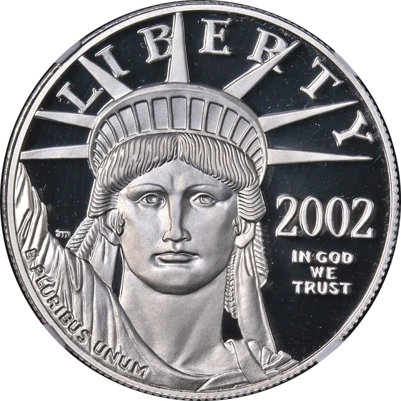 2002-W PLATINUM AMERICAN EAGLE: 2002-W Platinum American Eagle Year: 2002 Fineness: 0.9995 Composition: Platinum Denomination: $100 Country of Origin: United States Accessories: None Accessories Notice: When purchasing p