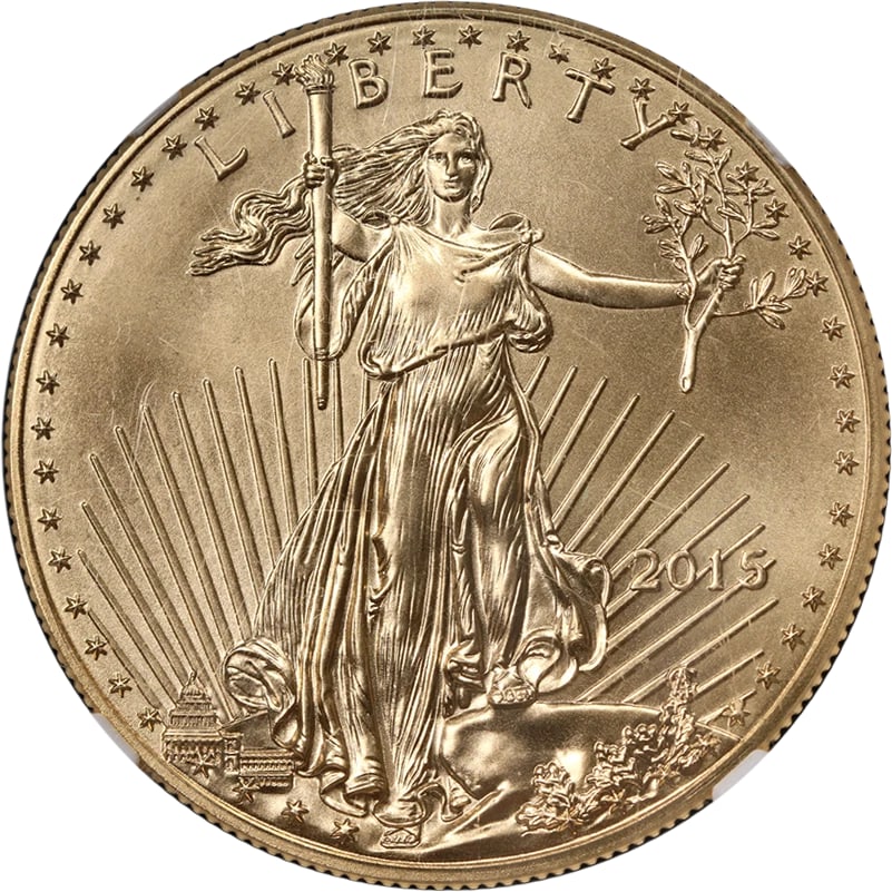 2015 GOLD AMERICAN EAGLE $50 EARLY RELEASES BLUE LABEL: 2015 Gold American Eagle $50 Early Releases Blue Label Year: 2015 Fineness: 0.9167 Composition: Gold Denomination: $50 Country of Origin: United States Accessories: None Accessories Notice: When