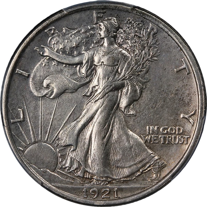 1921-P WALKING LIBERTY HALF: 1921-P Walking Liberty Half Year: 1921 Fineness: 0.9 Composition: Silver Denomination: None Country of Origin: United States Accessories: None Accessories Notice: When purchasing pre-owned goods,