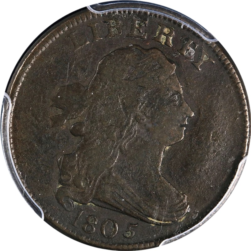 1805 HALF CENT SMALL 5, STEMS: 1805 Half Cent Small 5, Stems Year: 1805 Fineness: None Composition: Copper Denomination: None Country of Origin: United States Accessories: None Accessories Notice: When purchasing pre-owned goods,