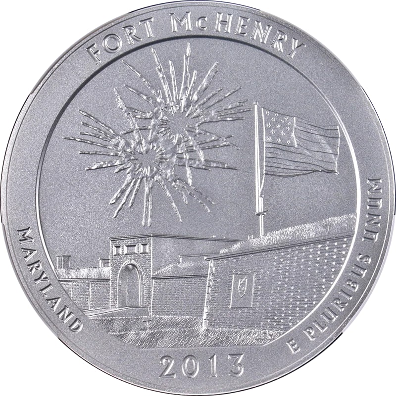 2013-P FORT MCHENRY NATIONAL PARK: 2013-P Fort McHenry National Park Year: 2013 Fineness: 0.999 Composition: Silver Denomination: None Country of Origin: United States Accessories: None Accessories Notice: When purchasing pre-owned