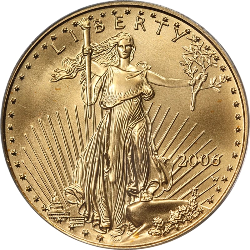2006-W GOLD AMERICAN EAGLE $25: 2006-W Gold American Eagle $25 Year: 2006 Fineness: 0.9167 Composition: Gold Denomination: $25 Country of Origin: United States Accessories: None Accessories Notice: When purchasing pre-ow