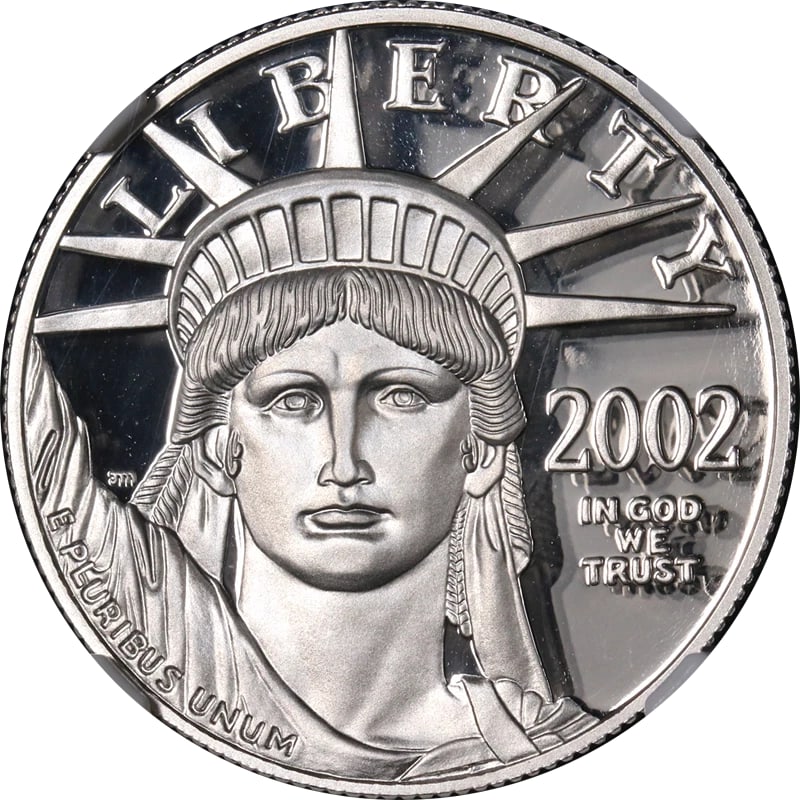 2002-W PLATINUM AMERICAN EAGLE $50: 2002-W Platinum American Eagle $50 Year: 2002 Fineness: 0.9995 Composition: Platinum Denomination: $50 Country of Origin: United States Accessories: None Accessories Notice: When purchasing pre-owned