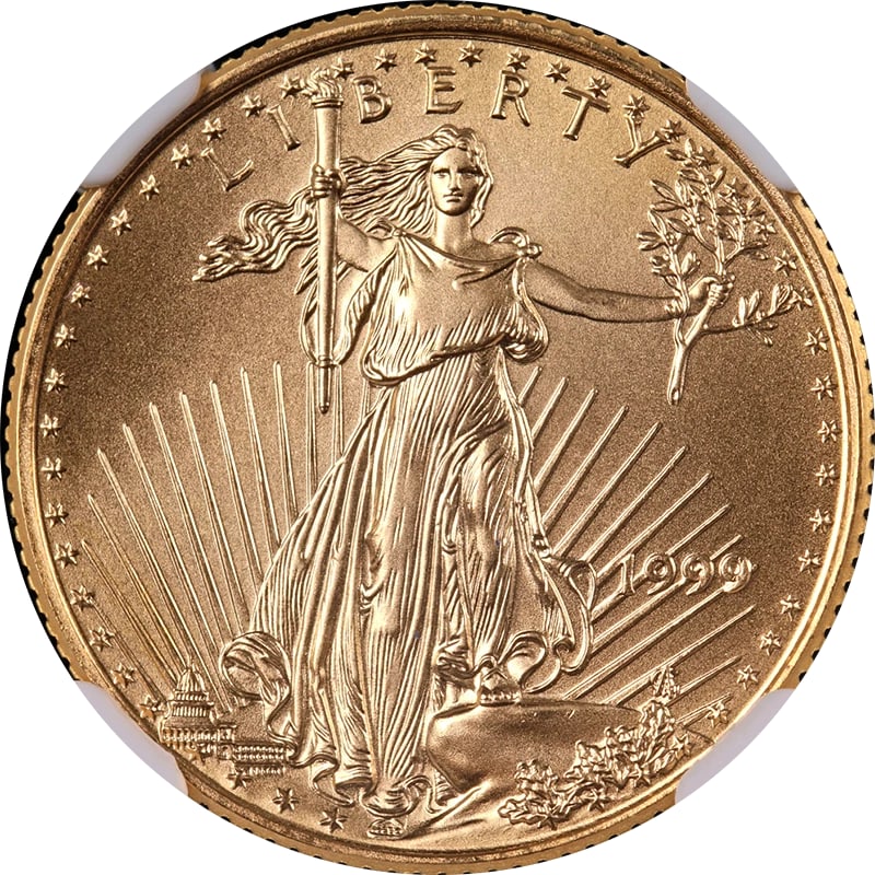 1999 GOLD AMERICAN EAGLE $10: 1999 Gold American Eagle $10 Year: 1999 Fineness: None Composition: Gold Denomination: $10 Country of Origin: United States Accessories: None Accessories Notice: When purchasing pre-owned