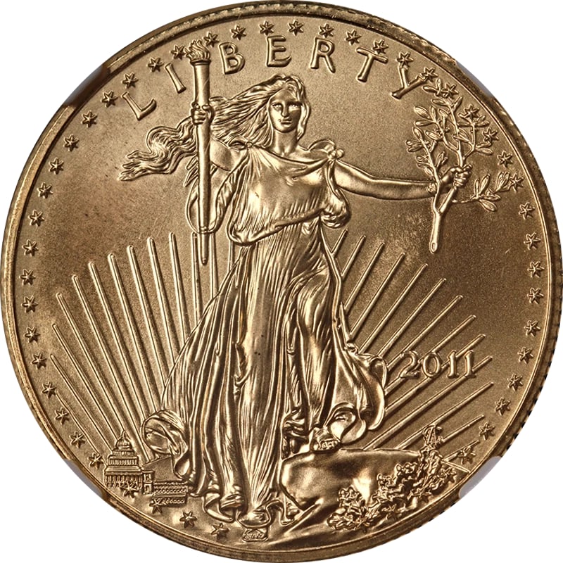 2011 GOLD AMERICAN EAGLE $25: 2011 Gold American Eagle $25 Year: 2011 Fineness: None Composition: Gold Denomination: $25 Country of Origin: United States Accessories: None Accessories Notice: When purchasing pre-owned goods,
