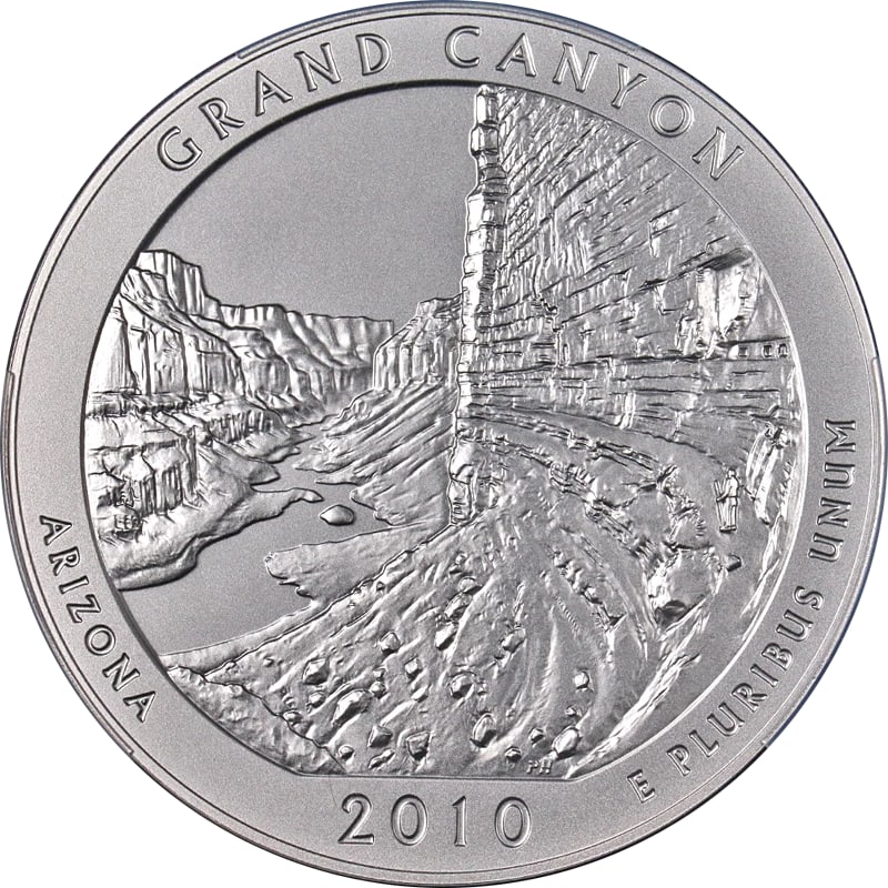 2010-P GRAND CANYON NATIONAL PARK: 2010-P Grand Canyon National Park Year: 2010 Fineness: 0.999 Composition: Silver Denomination: None Country of Origin: United States Accessories: None Accessories Notice: When purchasing pre-owned