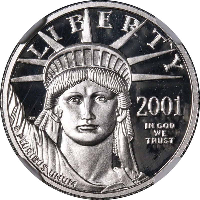 2001-W PLATINUM AMERICAN EAGLE $25: 2001-W Platinum American Eagle $25 Year: 2001 Fineness: 0.9995 Composition: Platinum Denomination: $25 Country of Origin: United States Accessories: None Accessories Notice: When purchasing pre-owned