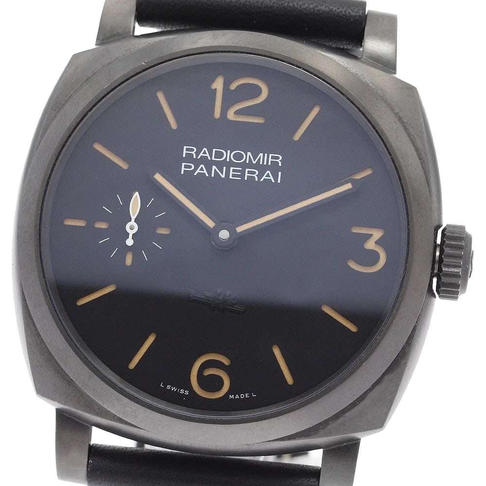 PANERAI RADIOMIR PANERISTI FOREVER HAND WINDING WATCH: PANERAI Radiomir Paneristi Forever Hand Winding Watch Brand: PANERAI Type/Style: Wristwatch Material: Band Material leather, Case Material Stainless Steel/DLC Color: Band Color black, Case Color