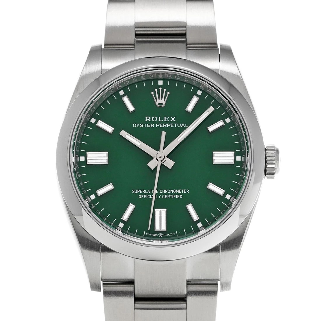 ROLEX OYSTER PERPETUAL GREEN WATCH: ROLEX Oyster Perpetual green Watch Brand: ROLEX Type/Style: Wristwatch Material: Band Material Stainless steel, Case Material Stainless steel Color: Dial Color green Size: ?Case? H/about 36mm W/about 