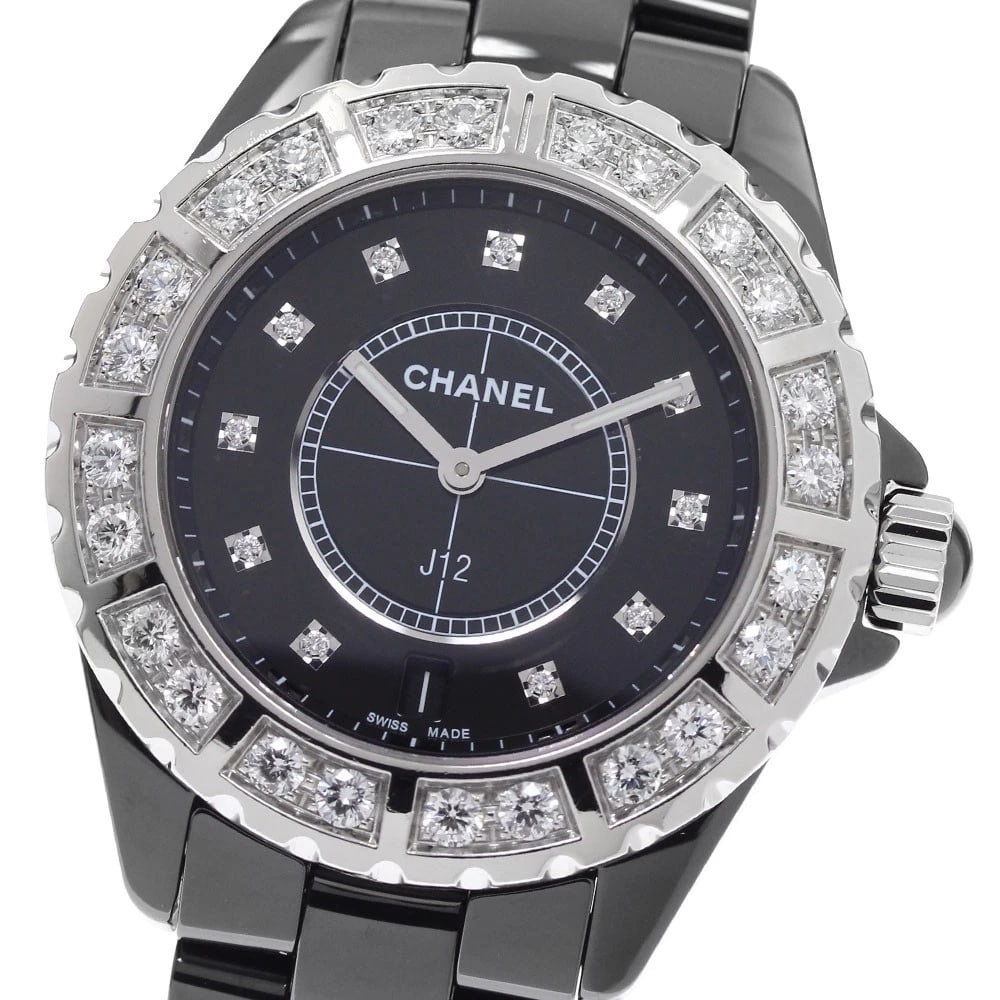 CHANEL J12 DIAMOND BEZEL QUARTZ WATCH: CHANEL J12 Diamond Bezel Quartz Watch Brand: CHANEL Type/Style: Wristwatch Material: Band Material Ceramic / Stainless Steel, Case Material Ceramic / Stainless Steel Color: Band Color black, Case Colo