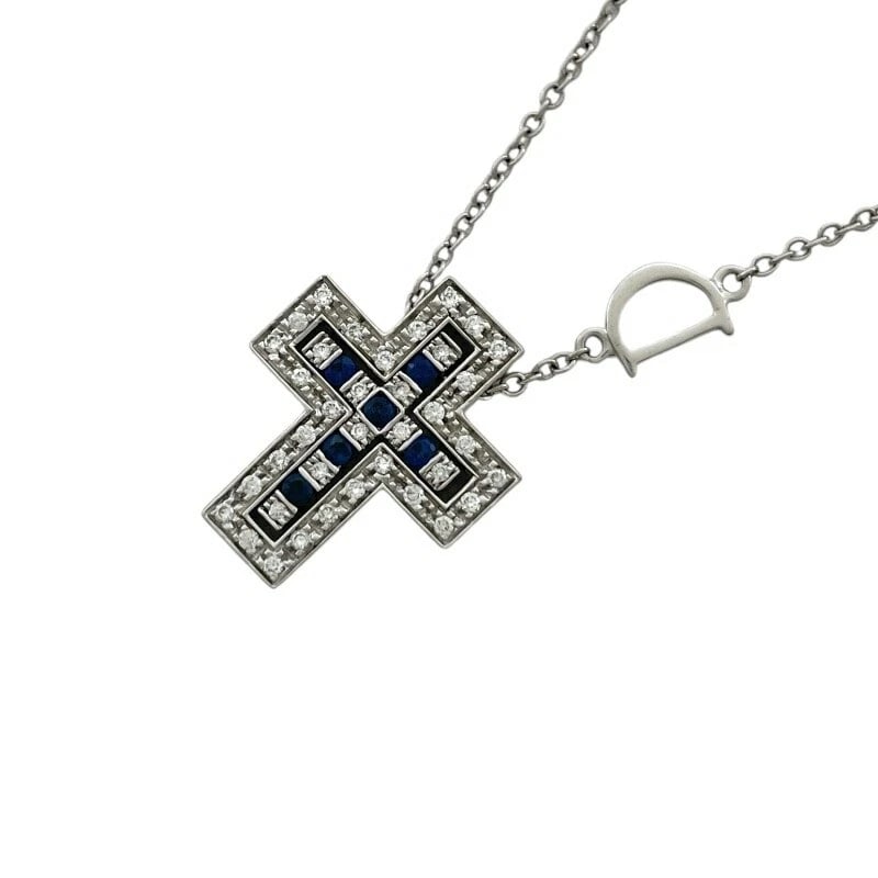 DAMIANI NECKLACE WHITE GOLD AU750 SAPPHIRE: Damiani Necklace White Gold Au750 Sapphire Brand: Damiani Type/Style: Necklace Material: Au750, Color: White Gold Size: Height: approx. 14.5mm Width: approx. 12mm Chain length: approx. 43cm