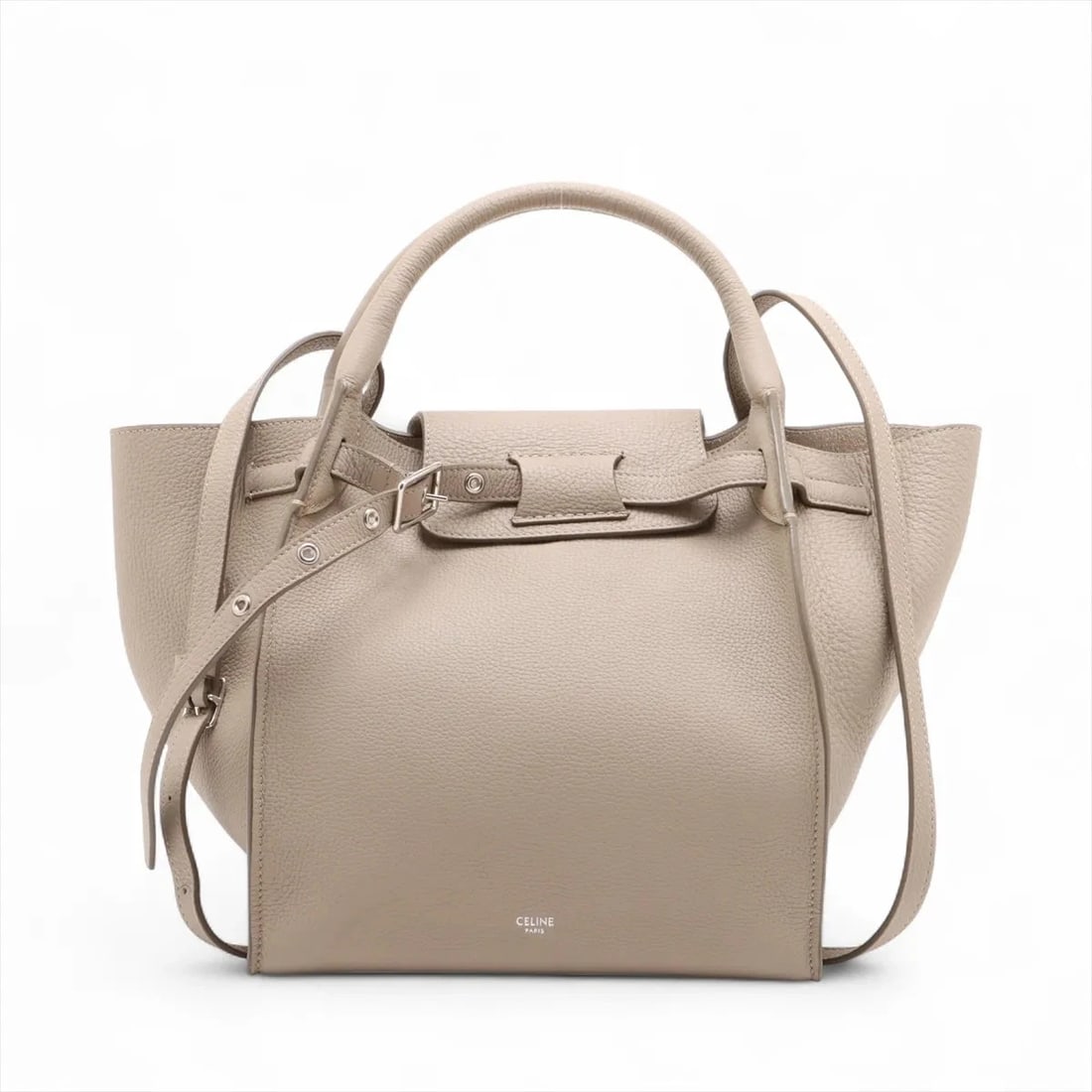 CELINE BIG BAG SMALL LEATHER 2 WAY HANDBAG BEIGE: Celine BIG BAG Small Leather 2 Way Handbag Beige Brand: Celine Type/Style: Hand bag Material: Leather Color: Beige Size: Height:9.1inchLength:9.3inchDepth:8.3inch Accessories: None Accesso