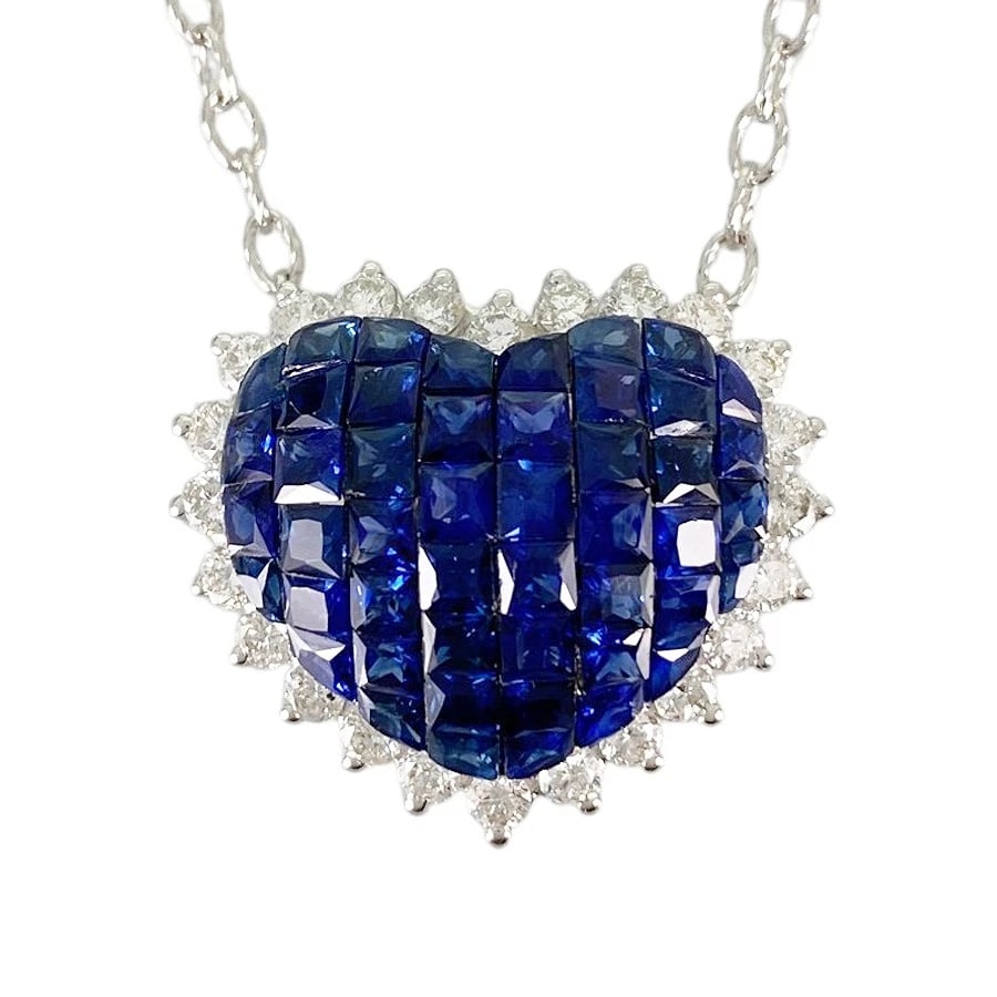 NECKLACE WHITE GOLD SAPPHIRE DIAMOND: Necklace White gold Sapphire Diamond Brand: None Type/Style: Necklace Material: 18K White Gold, Main Stone/Creation Secondary Stone diamond Color: Silver Size: Top size:19.4mm?22.7mm Necklace full