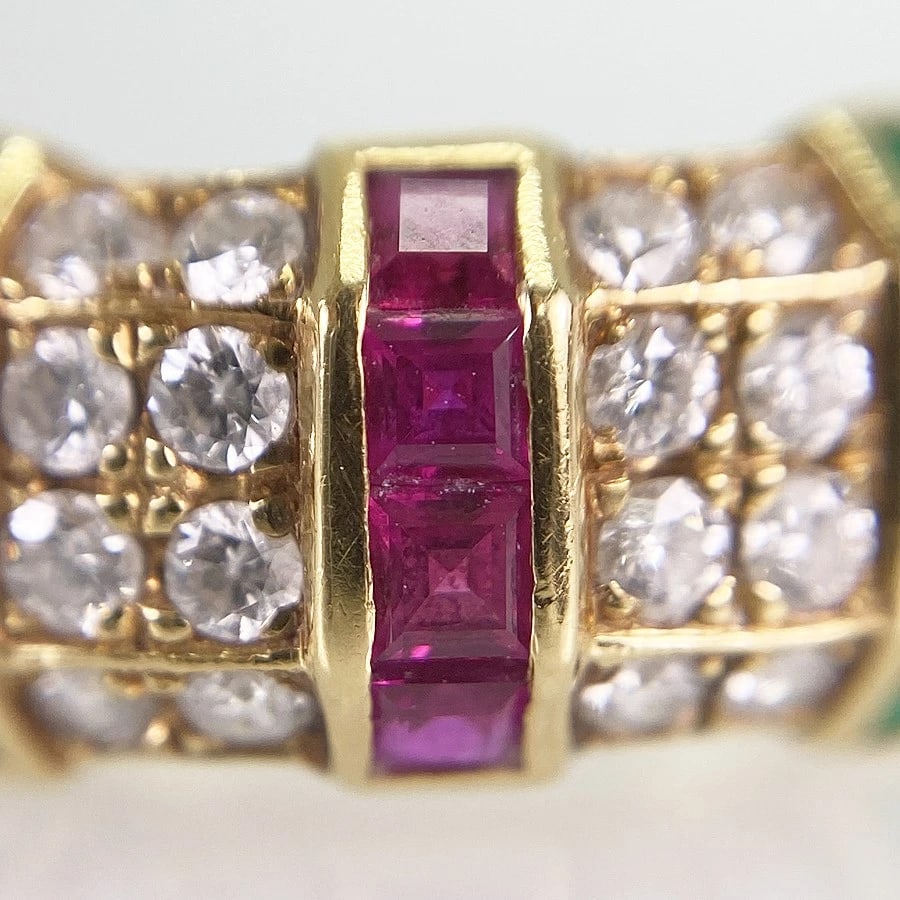 QUEEN YELLOW GOLD DIAMOND RUBY SAPPHIRE EMERALD RING - 7