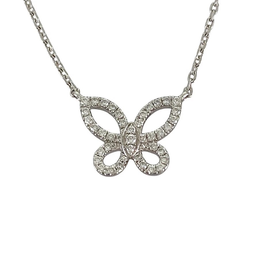 GRAFF MINI BUTTERFLY WHITE GOLD DIAMOND NECKLACE: GRAFF Mini butterfly White gold Diamond Necklace Brand: GRAFF Type/Style: Necklace Material: 18K White Gold, Main Stone/Creation Natural Color: Silver Size: Top size:8.8mm?11.0mm Necklace full length: