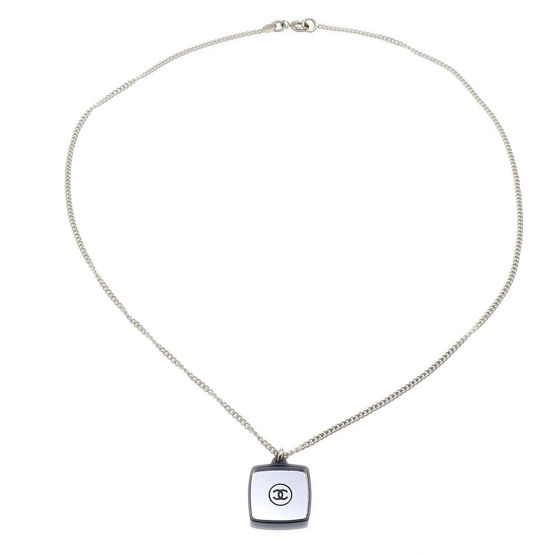 CHANEL RHINESTONE GOLD CHAIN PENDANT NECKLACE: Chanel Rhinestone Gold Chain Pendant Necklace Brand: CHANEL Type/Style: Pendant Material: Gold-plated, Rhinestone, Acrylic, Color: Gold, Black Size: Chain(Overall) : 42.0 cm Top :: W 1.5 x H 1.5 cm