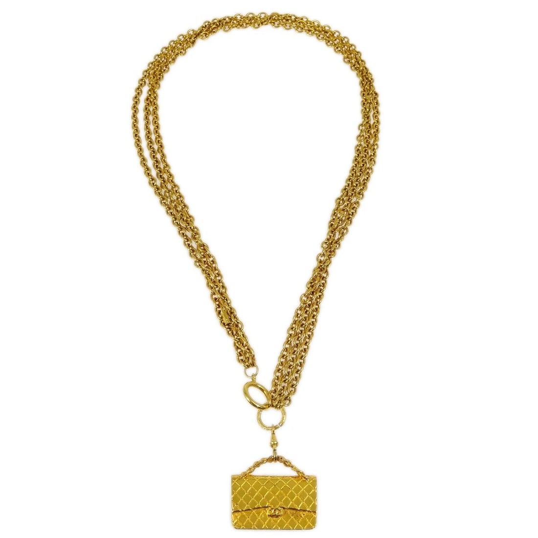 CHANEL BAG CHAIN PENDANT NECKLACE GOLD: Chanel Bag Chain Pendant Necklace Gold Brand: Chanel Type/Style: Necklace Material: Gold plated, Color: Gold Size: Chain(Overall) : 72.0 cm Top : W 4.2 x H 3.5 cm Accessories: None Accesso