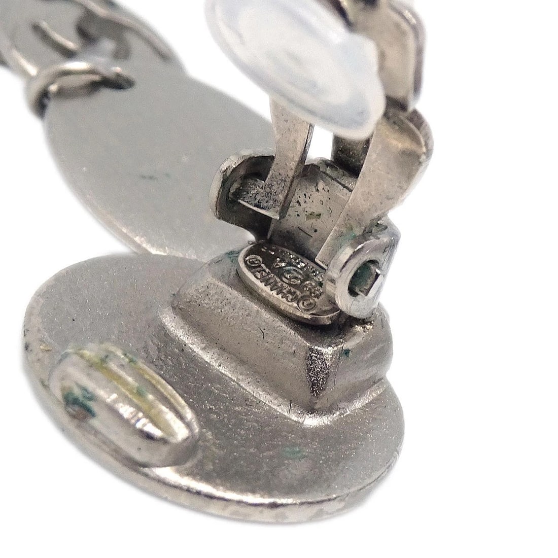 CHANEL DANGLE BUTTON CLIP-ON EARRINGS SILVER - 4