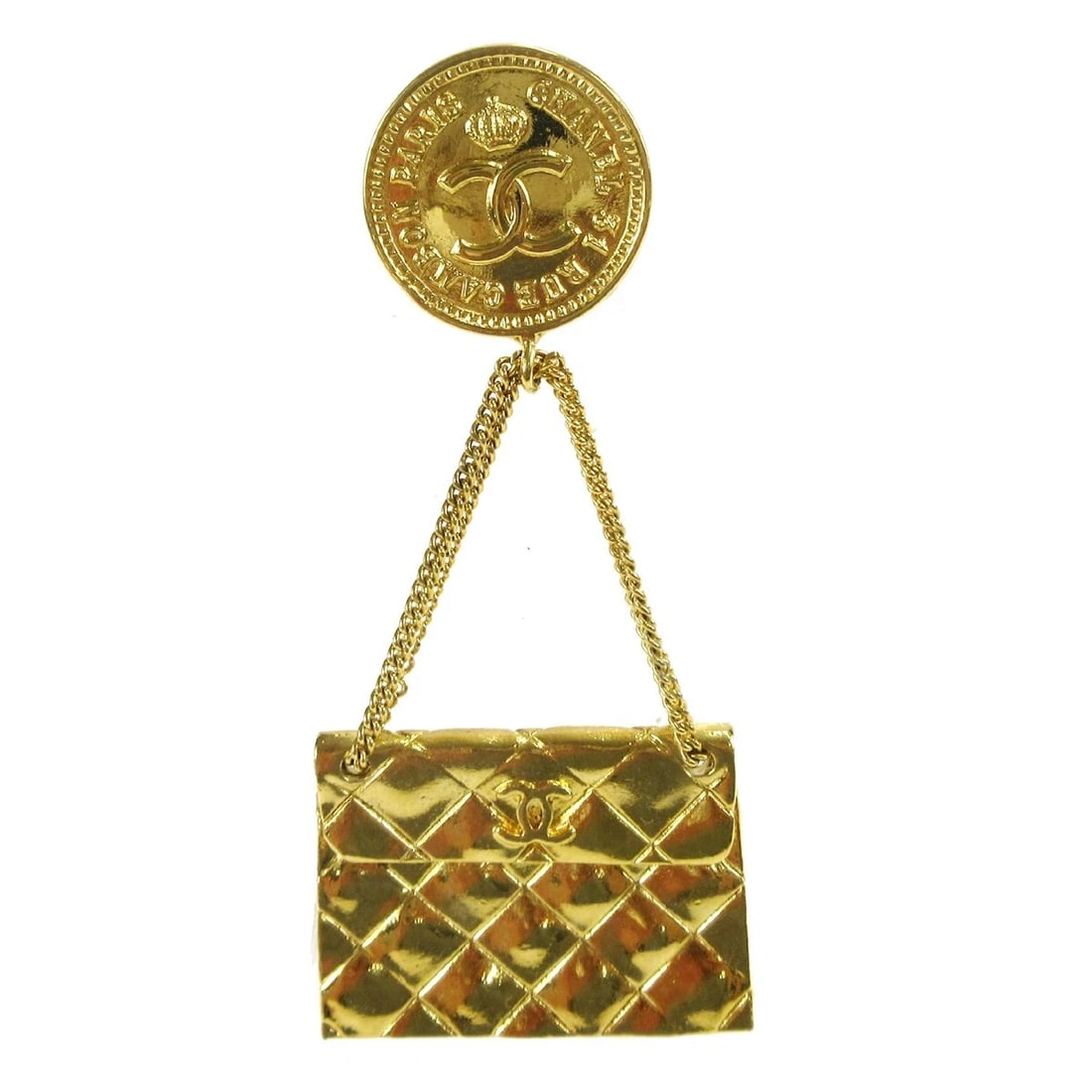 CHANEL BAG BROOCH PIN GOLD: Chanel Bag Brooch Pin Gold Brand: CHANEL Type/Style: Brooch Material: Gold-plated, Color: Gold Size: W 3.5 x H 8.0 cm Accessories: None Accessories Notice: When purchasing pre-owned goods,