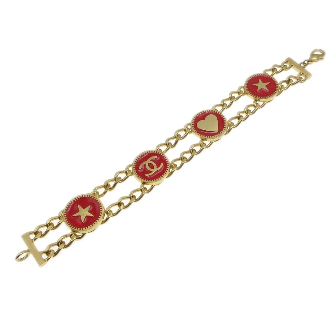 CHANEL BRACELET GOLD: Chanel Bracelet Gold Brand: Chanel Type/Style: Bracelet Material: Gold-plated, Color: Gold, Red Size: Inner circumference : 19.0 cm Width : 1.8 cm Accessories: None Accessories Notice: Whe