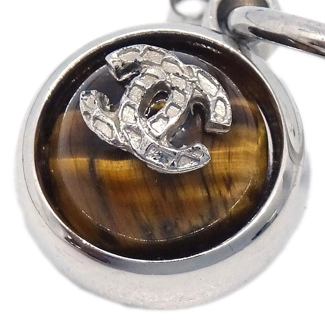 CHANEL BUTTON DANGLE PIERCED EARRINGS BROWN - 2