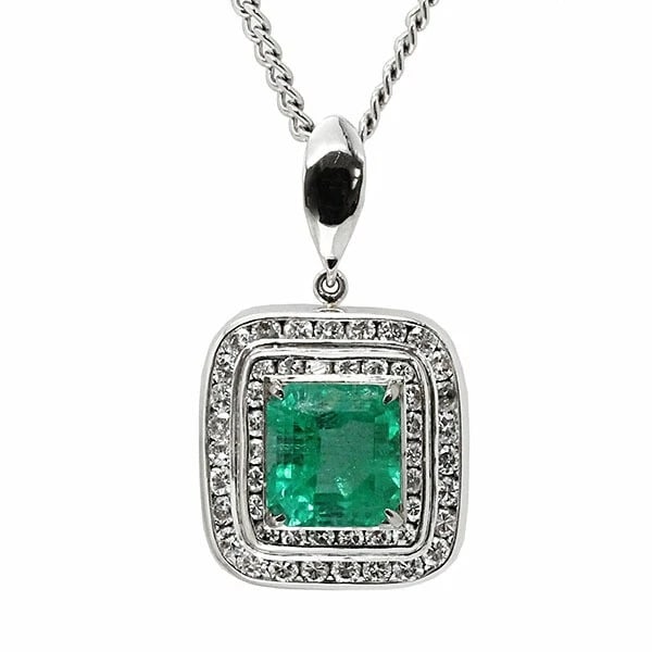 PLATINUM EMERALD DIAMOND NECKLACE PT900/850 (1 of 2)