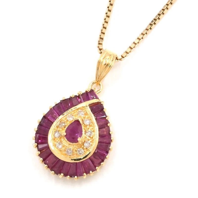 RUBY ??NECKLACE 18K YG DIAMOND: Ruby ??Necklace 18K YG Diamond Brand: Unbranded Type/Style: Necklace Material: 18K YG, Main Stone/Creation Main Stone Ruby Secondary Stone Diamond Color: Yellow Gold Size: Effective length 40cm Chain