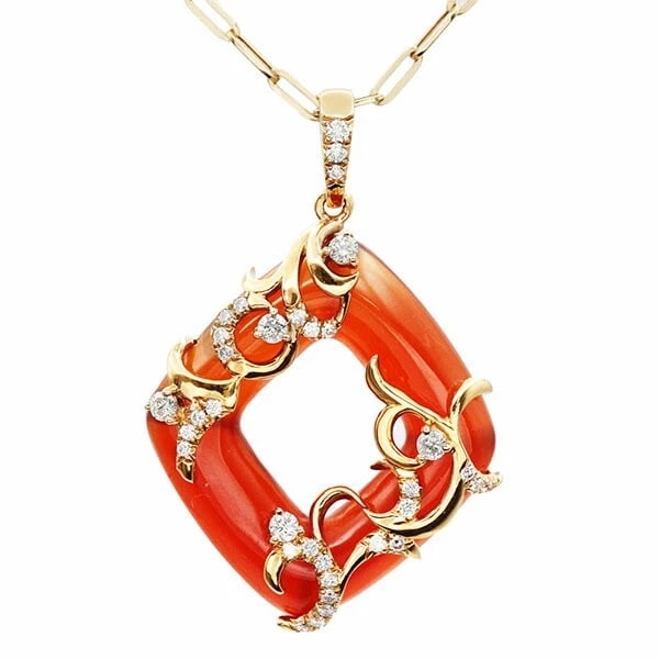 18K YG/PG CARNELIAN DIAMOND NECKLACE GOLD: 18K YG/PG Carnelian Diamond Necklace gold Brand: Unbranded Type/Style: Necklace Material: K18PG/K18YG, Color: Yellow Gold Pink Gold Size: Length: Approximately 50cm Top: approx. W23mm x H35mm