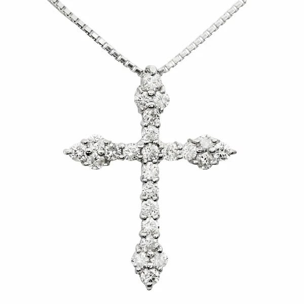 18K WG CROSS MOTIF DIAMOND NECKLACE: 18K WG Cross Motif Diamond Necklace Brand: Unbranded Type/Style: Necklace Material: K18WG, Main Stone/Creation Natural Color: White Gold Size: Length: Approx. 41cm/55cm Top: approx. W21mm x H27mm