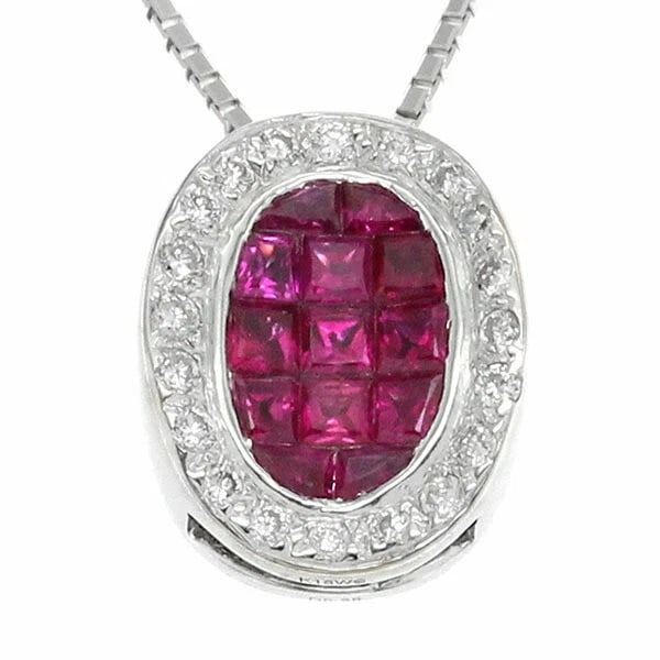 18K WG REVERSIBLE RUBY DIAMOND PENDANT NECKLACE WHITE GOLD: 18K WG Reversible Ruby Diamond Pendant Necklace White Gold Brand: Unbranded Type/Style: Necklace Material: K18WG, Color: White Gold Size: Length: Approximately 50cm Top: approx. W11mm x H14mm Acce