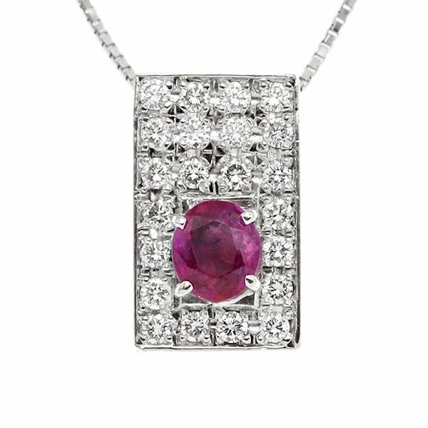 18K WG RUBY DIAMOND NECKLACE WHITE GOLD 750: 18K WG Ruby Diamond Necklace White Gold 750 Brand: Unbranded Type/Style: Necklace Material: K18WG, Color: White Gold Size: Length: approx. 36cm/40cm Top: approx. W8mm x H14mm Accessories: None
