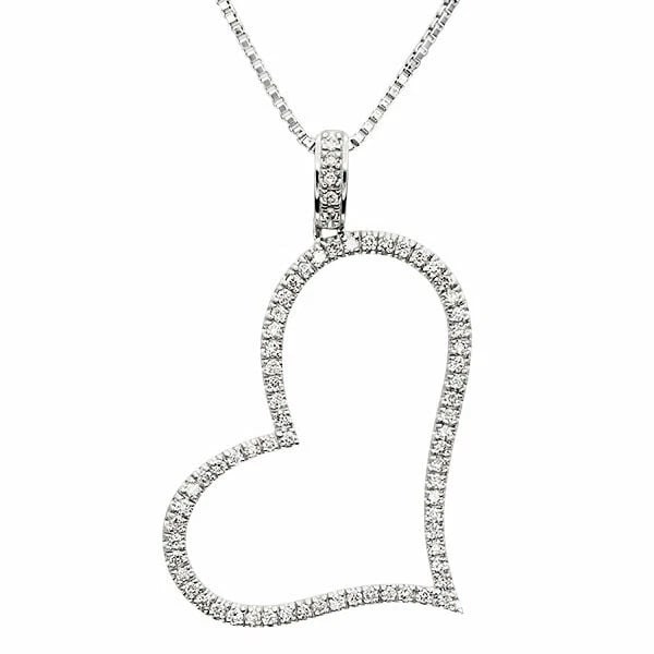 18K WG HEART MOTIF DIAMOND NECKLACE: 18K WG Heart Motif Diamond Necklace Brand: Unbranded Type/Style: Necklace Material: K18WG, Main Stone/Creation Natural Color: White Gold Size: Length: approx. 38cm/42cm Top: approx. W40mm x H39mm
