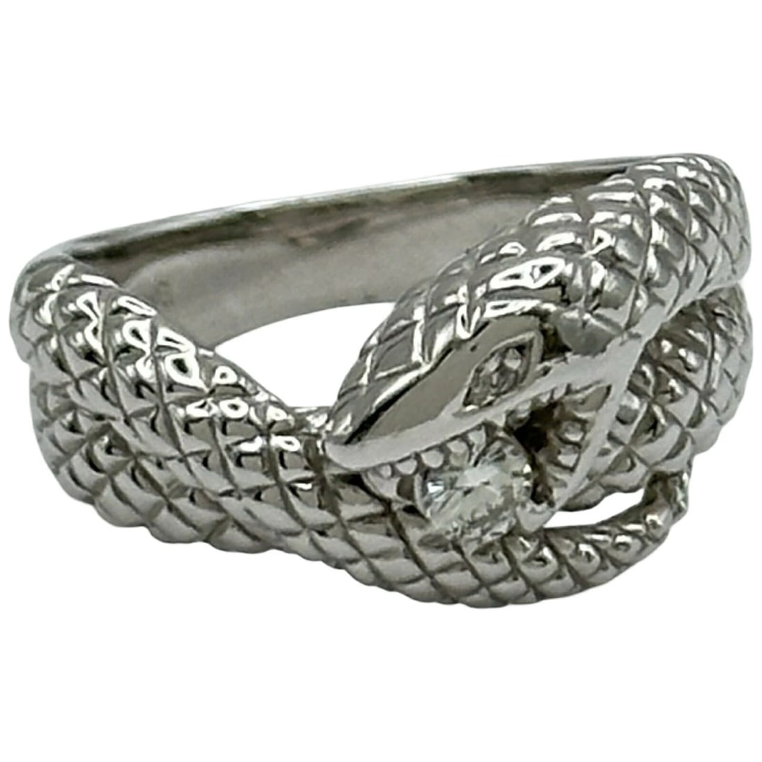 SNAKE RING WHITE GOLD 18KWG DIAMOND: Snake Ring White Gold 18KWg Diamond Brand: Unbranded Type/Style: Ring Material: K18WG, Main Stone/Creation Natural Color: White Gold Size: US 6.5 Accessories: None Accessories Notice: When purchasing