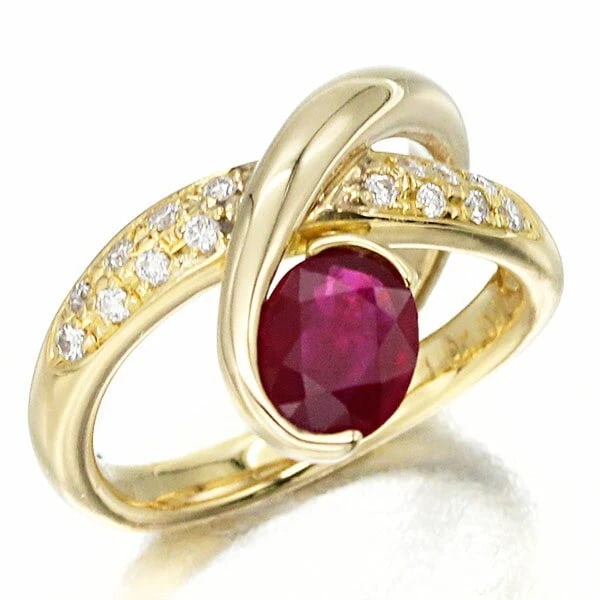 18K YG RUBY & DIAMOND RING YELLOW GOLD: 18K YG Ruby & Diamond Ring Yellow Gold Brand: Unbranded Type/Style: Ring Material: K18YG/Ruby/Diamond, Main Stone/Creation Ruby Secondary StoneDiamond Color: Gold Size: US 5.5 Accessories: None