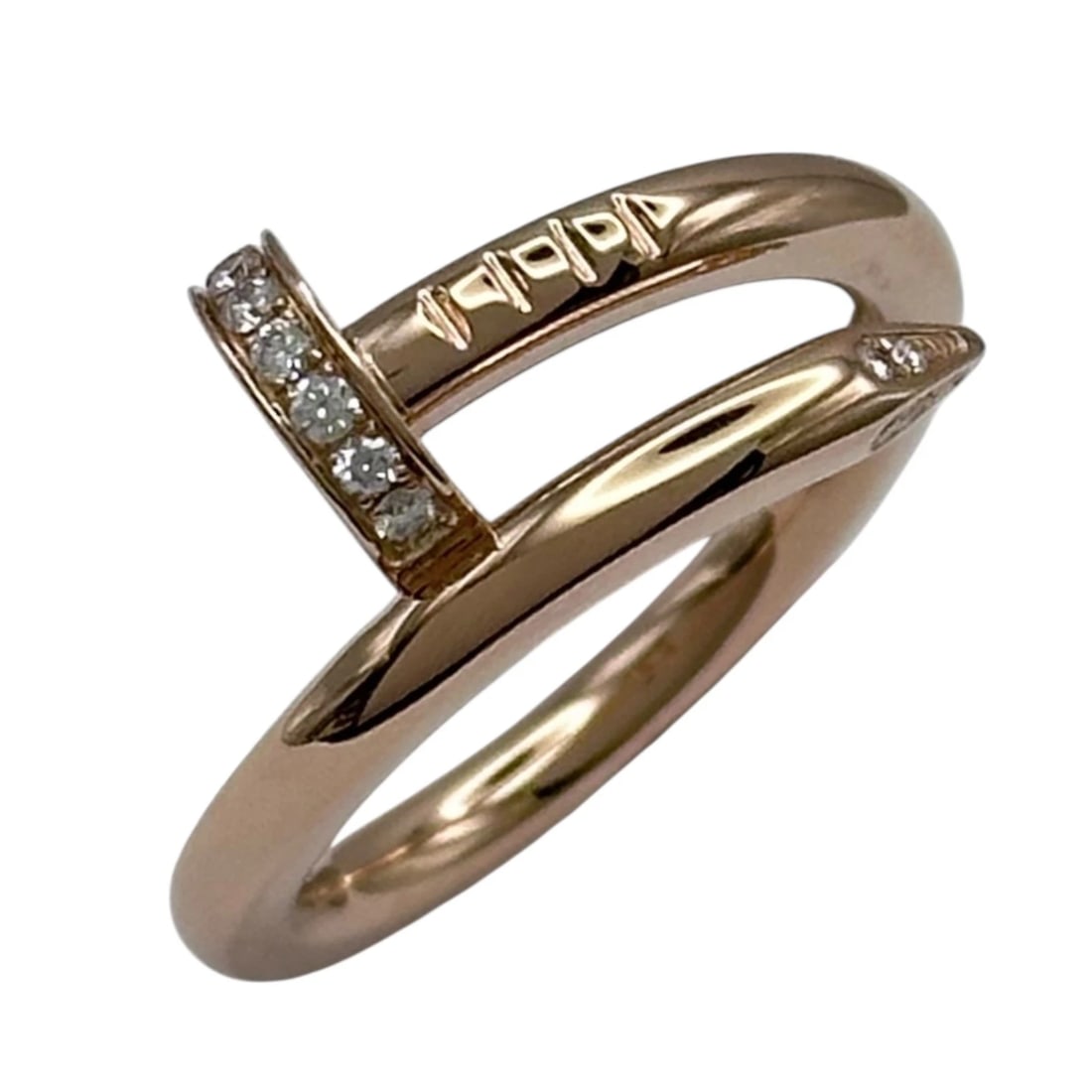 CARTIER JUST ANKLE DIAMOND RING PINK GOLD 18K: Cartier Just Ankle Diamond Ring Pink Gold 18K Brand: Cartier Type/Style: Ring Material: Au750, Color: Pink Gold Size: US 6 Accessories: None Accessories Notice: When purchasing pre-owned goods,