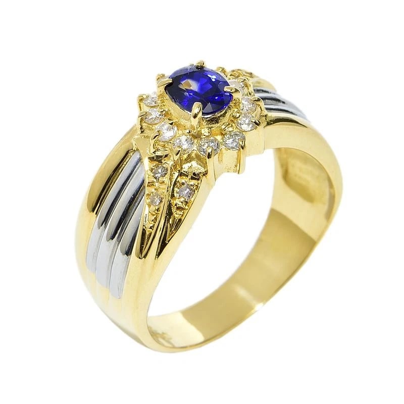 BLUE SAPPHIRE RING 18K YG PT900 DIAMOND: Blue Sapphire Ring 18K YG Pt900 Diamond Brand: Unbranded Type/Style: Ring Material: K18YG Pt900 Sapphire Diamond, Main Stone/Creation SapphireSecondary StoneDiamond Color: Multi Size: US 6.5