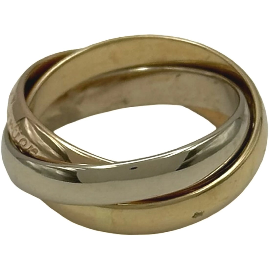 CARTIER TRINITY RING 18K PG/WG: Cartier Trinity Ring 18K PG/WG Brand: Cartier Type/Style: Ring Material: 750, Color: Gold/Pink gold/White gold Size: US 5 Accessories: None Accessories Notice: When purchasing pre-owned goods, please