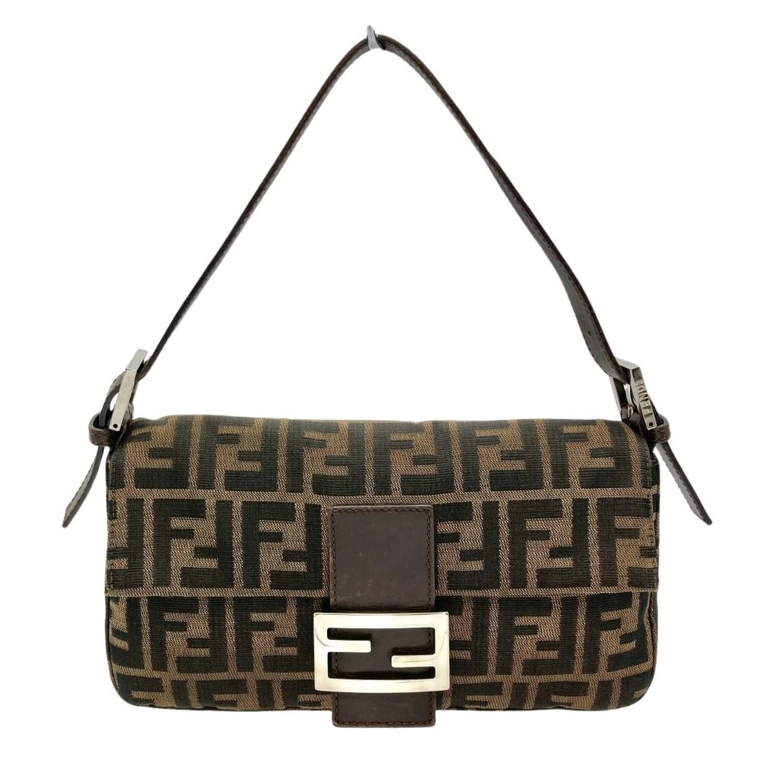 FENDI ZUCCA MAMMA BUCKET SHOULDER BAG, JACQUARD LEATHER, BROWN (1 of 4)