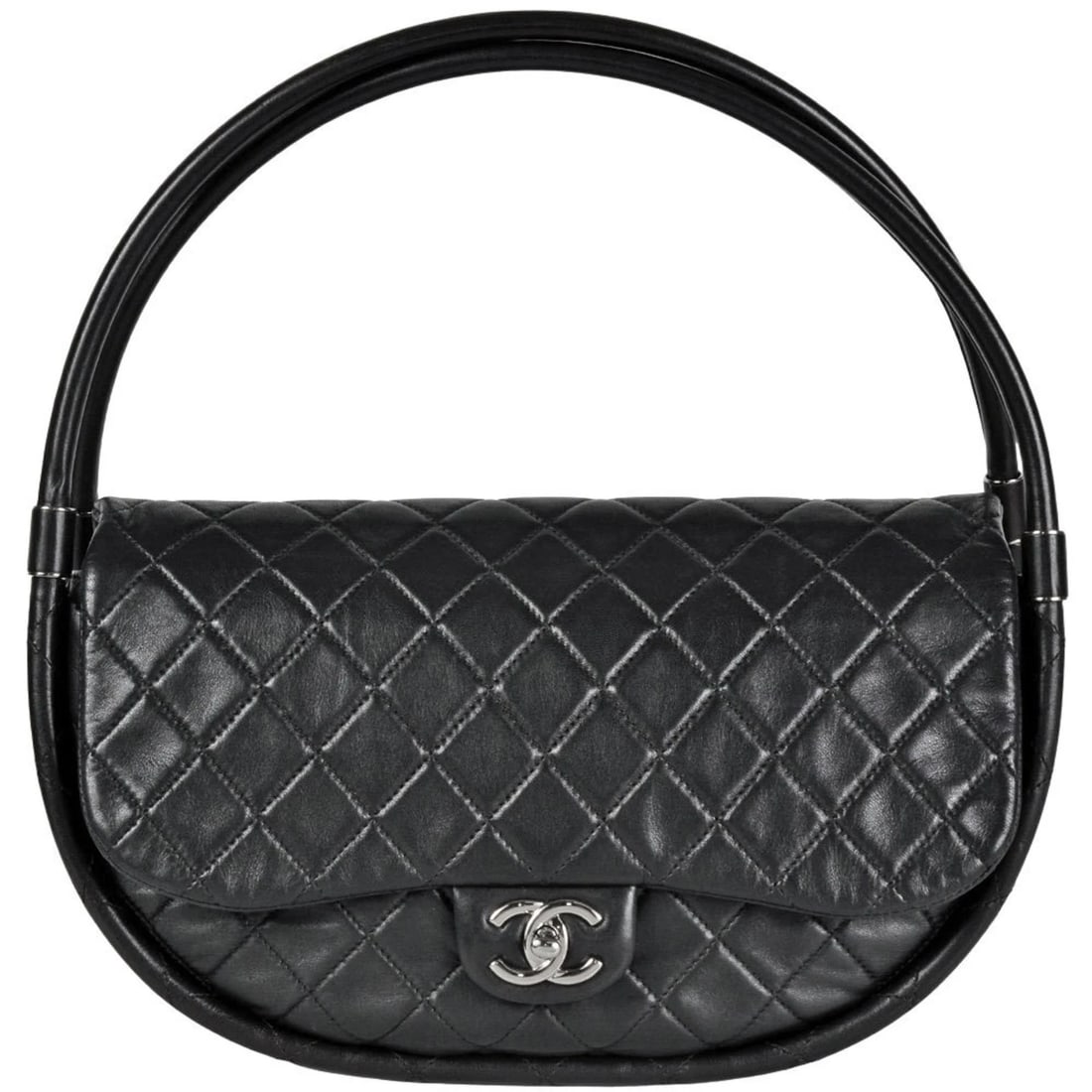 CHANEL HULA HOOP HANDBAG IN BLACK LAMBSKIN WITH SILVER HARDWARE (1 of 4)