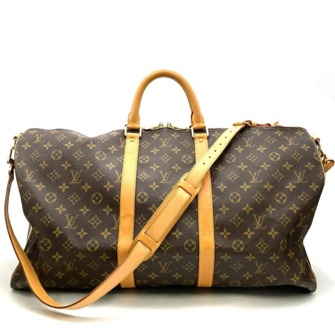 LOUIS VUITTON KEEPALL 55 BOSTON BAG, MONOGRAM CANVAS AND LEATHER (1 of 4)