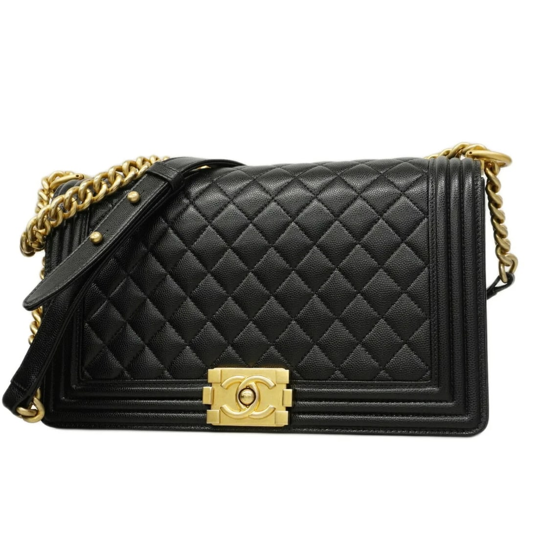 CHANEL BOY CHAIN SHOULDER BAG, CAVIARSKINLEATHER, BLACK, (1 of 4)