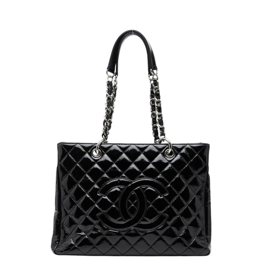 CHANEL COCO MARK GST TOTE CHAIN SHOULDER BAG, BLACK PATENT LEATHER: Chanel Coco Mark GST Tote Chain Shoulder Bag, Black Patent Leather Brand: Chanel Type/Style: Shoulder bag Material: Patent leather Color: Black Size: (HxWxD) 25cm x 33cm x 12.5cm / 9.84'' x 12.99'' x 