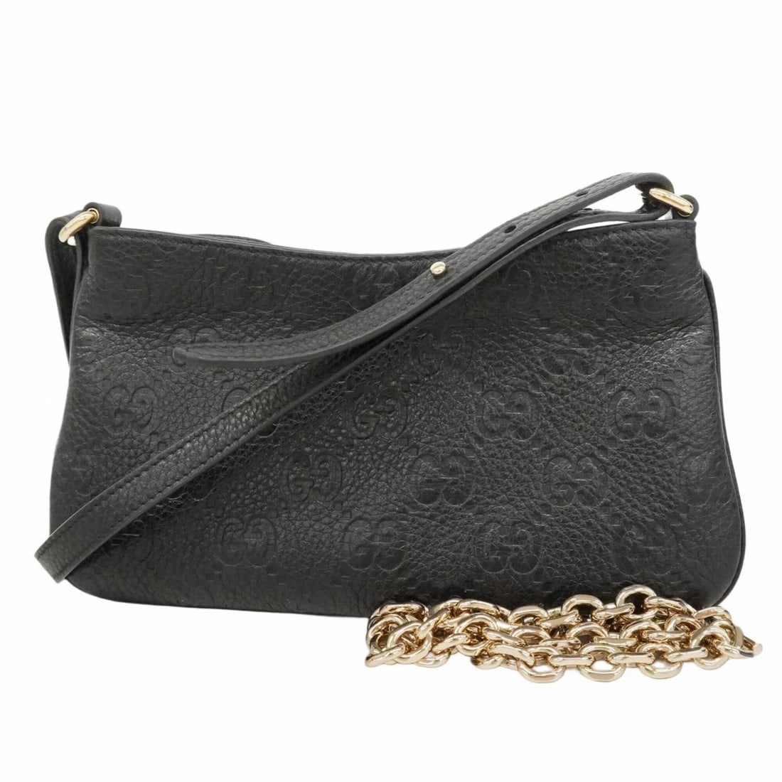 GUCCI SHOULDER BAG, GUCCISSIMA LEATHER, BLACK/CHAMPAGNE: Gucci Shoulder Bag, Guccissima Leather, Black/Champagne Brand: Gucci Type/Style: Shoulder bag Material: Leather Color: Black Size: (HxWxD) 12cm x 23cm x 2cm / 4.72'' x 9.05'' x 0.78'' Accessories: